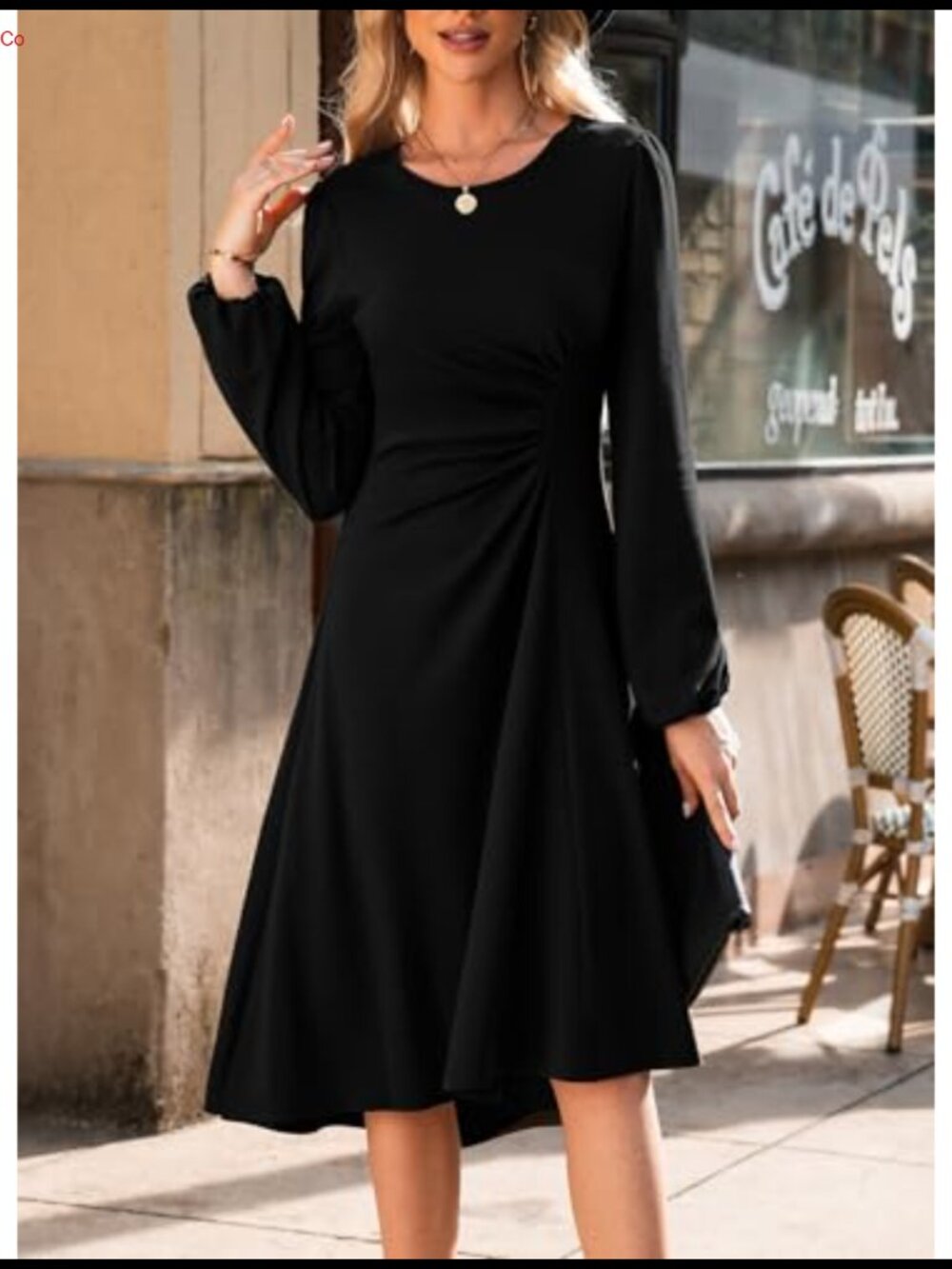 Happy Sailed Long Sleeve Ruched Waist A Line High Low Midi Dress - Picture 4 of 6